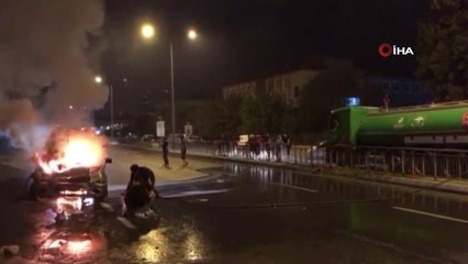 Kaza yapıp yanan aracı sulama ekipleri söndürdü