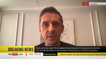 Gary Neville criticises Boris Johnson after racist abuse of England players
