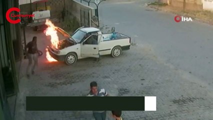 Oto tamircisi yanmaktan son anda kurtuldu
