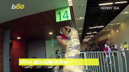 Dino Double-Take! Man Shows up in T-Rex Costume To Get Vaccinated!