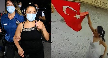 Türk Bayrağını indirip çöp kutusuna atan kadın yakalandı
