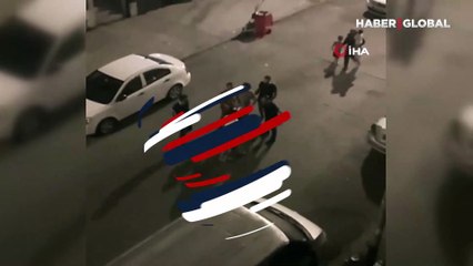 Esenyurt'ta eşine şiddet uygulayan adam tepkiler gelince eşinin arkasına saklandı