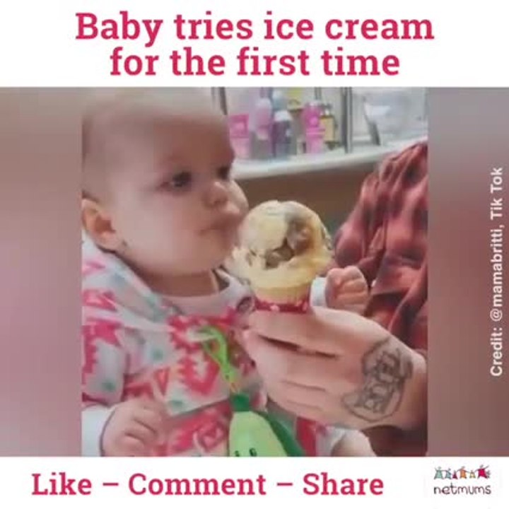 Baby tries ice cream for the first time