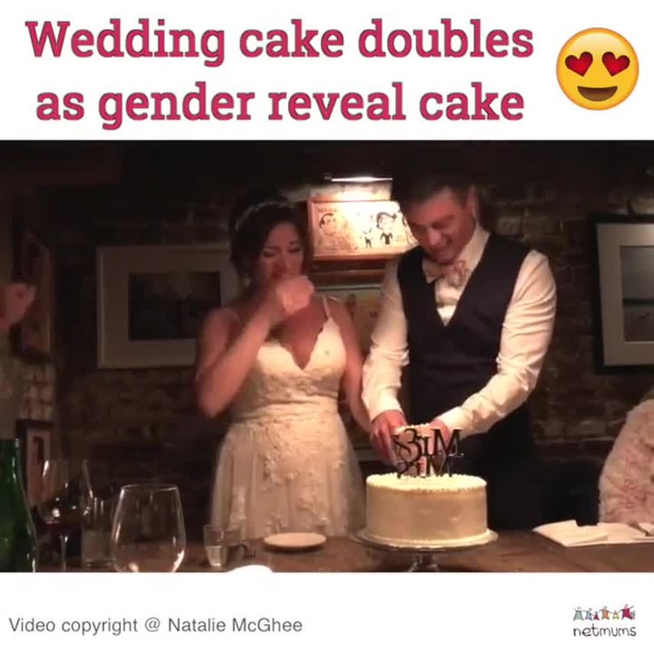 Wedding cake doubles as gender reveal cake