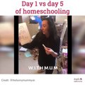 Day 1 vs day 5 of homeschooling