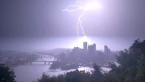 Lightning storm flashes over downtown Pittsburgh