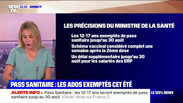 Olivier Véran a annoncé que les 12-17 ans seront exempté du pass sanitaire jusqu'au 30 août
