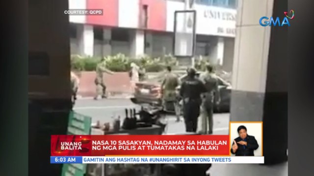 Nasa 10 sasakyan, nadamay sa habulan ng mga pulis at tumatakas na lalaki | UB