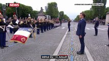 Les honneurs militaires rendus au Président de la République Emmanuel Macron, pour le défilé du 14 juillet