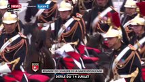 14 juillet : Sous le regard inquiet d'Emmanuel et Brigitte Macron deux cavaliers et leurs chevaux de la Garde Nationale chutent devant la tribune Présidentielle