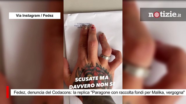 Fedez, denuncia del Codacons: la replica Paragone con raccolta fondi per Malika, vergogna