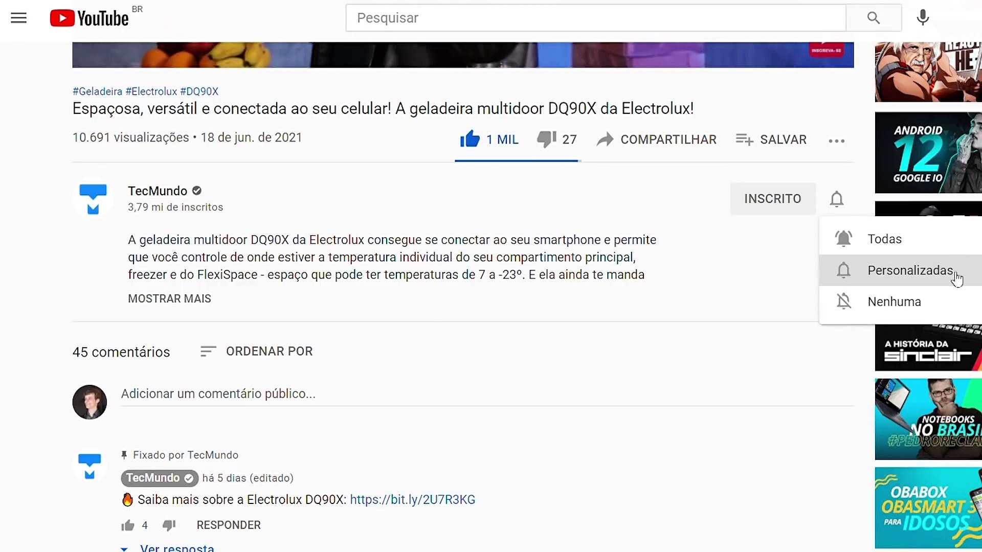 Como receber notificações de novos vídeos do TecMundo no