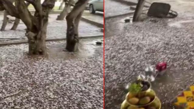 Suudi Arabistan'da yaz ortasında fındık büyüklüğünde dolu yağdı