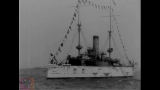 1907 NAVAL REVIEW AT HAMPTON ROADS - SEVERAL PRE-DREADNOUGHT BATTLESHIPS AND MONITORS