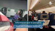 Mujer intenta abrir la puerta del avión en pleno vuelo; la amarran con cinta a un asiento