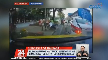 Humaharurot na truck, nanagasa ng 5 kotse at 3 motorsiklo | 24 Oras