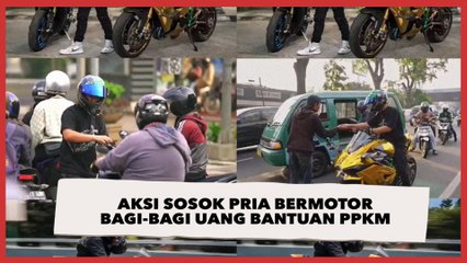 Viral Aksi Sosok Pria Bermotor Bagi-bagi Uang Bantuan PPKM hingga Puluhan Juta