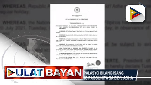 July 20, idineklara ng palasyo na regular holiday bilang paggunita sa Eid’l Adha