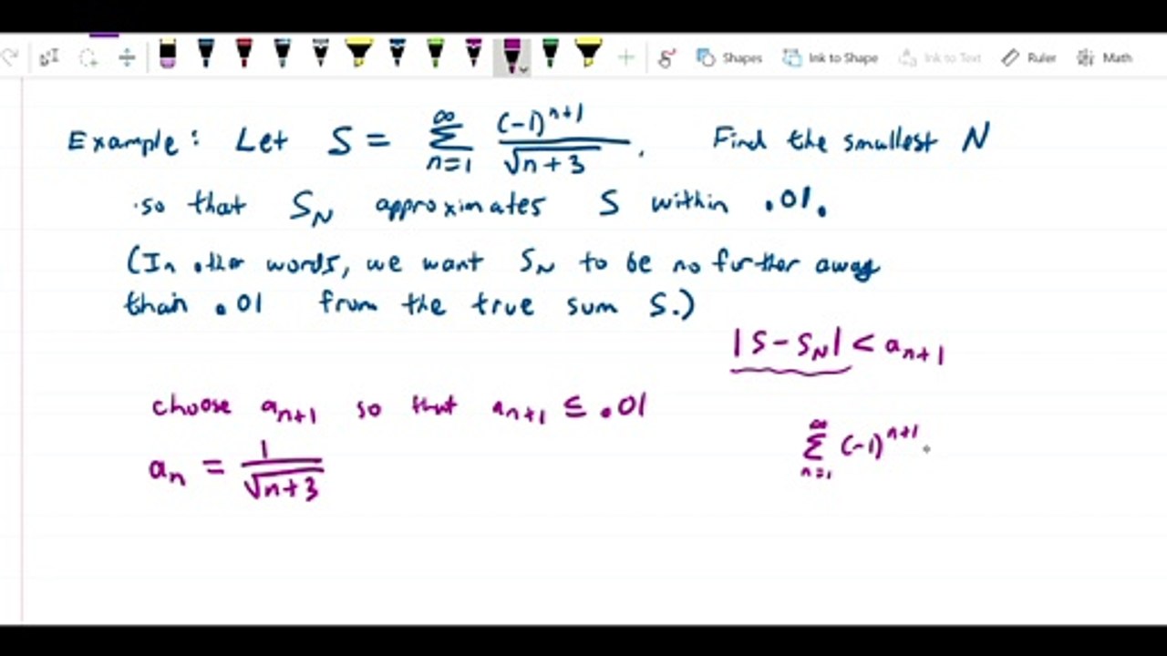 Conditional Convergence and Alternating Series - Find smallest N to approximate 1 over square root of n plus 3