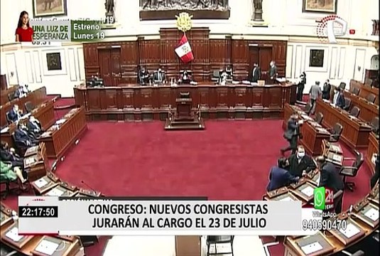 Nuevos congresistas jurarán al cargo el 23 de julio y el 26 elegirán a la Mesa Directiva