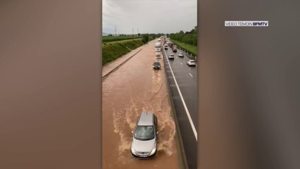 Download Video: Intempéries: l'autoroute A35 en partie sous les eaux en Alsace