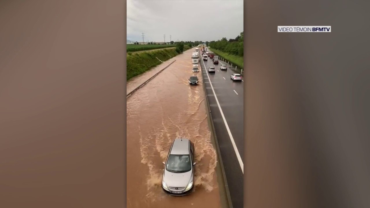 Intempéries: l'autoroute A35 en partie sous les eaux en Alsace