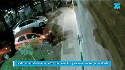 Le dio una patada a un ladrón con cuchillo y salvó a una mujer asaltada