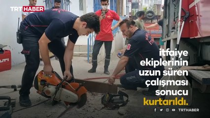 Boruya sıkışan kediyi itfaiye kurtardı