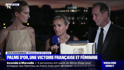 Cannes 2021: l'émotion de l'équipe de "Titane", sacré Palme d'or