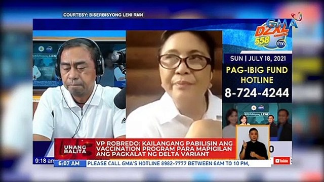 VP Robredo: Kailangang pabilisin ang vaccination program para mapigilan ang pagkalat ng delta variant | UB