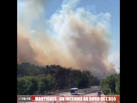 Martigues : un incendie important se déclare au bord de l'A55 dans le sens Fos-Marseille