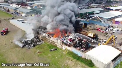 Drone footage of Hendon scrapyard blaze