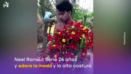 Influencer recrea vestidos de celebridades usando hojas y pescados
