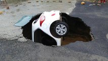 Monsoon woes: Car swallowed up by huge hole caused by heavy rain in Dwarka