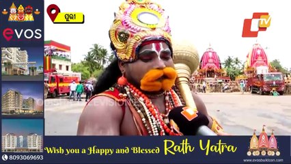 Man Dressed As Lord Hanuman In Service Of Holy Trinity On Puri Badadanda On Bahuda Jatra