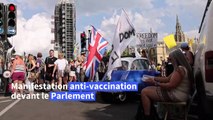 Londres: manifestation anti-vaccination devant le Parlement