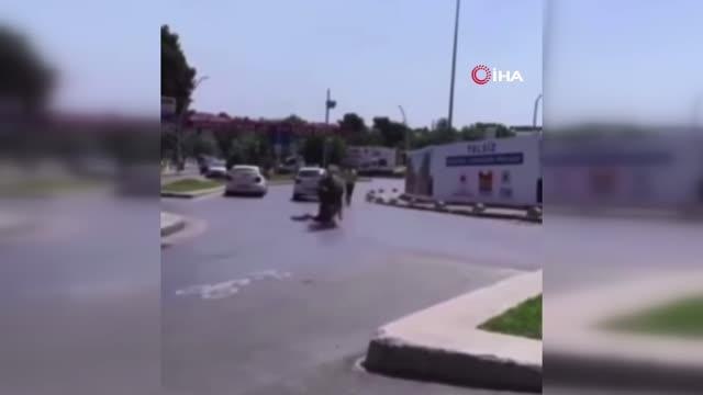 Kuyruğundan tuttuğu dananın peşinden böyle sürüklendi