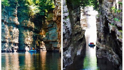 Tu peux faire une descente en tube entre d'énormes falaises à 1h30 de Montréal