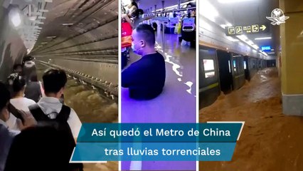 Captan en video a pasajeros del Metro atrapados por inundaciones en China