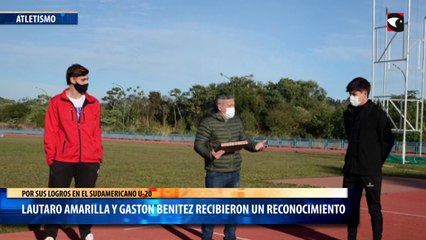 Atletismo los misioneros Lautaro Amarilla y Gaston Benitez recibieron un reconocimiento por sus logros en el sudamericano U-20