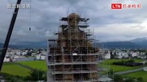 全國最高銅雕土地公整修遇颱風 主委登38公尺高視察防颱