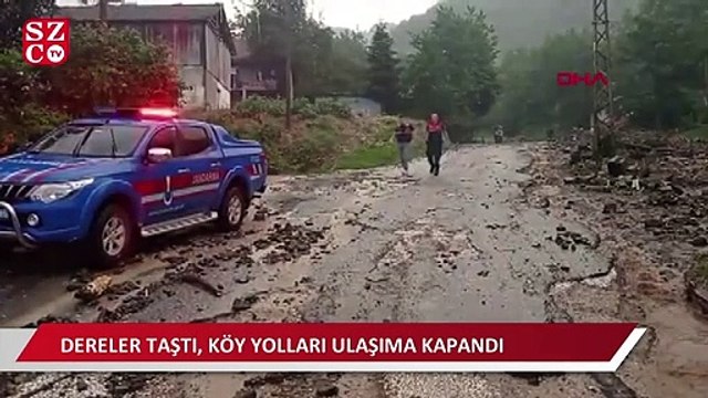 Düzce'de yoğun yağış nedeniyle dereler taştı, köy yolları ulaşıma kapandı