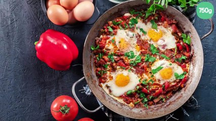 Descargar video: Chakchouka ou Tchakchouka (Poêlée de poivrons grillés et tomates à l’œuf)