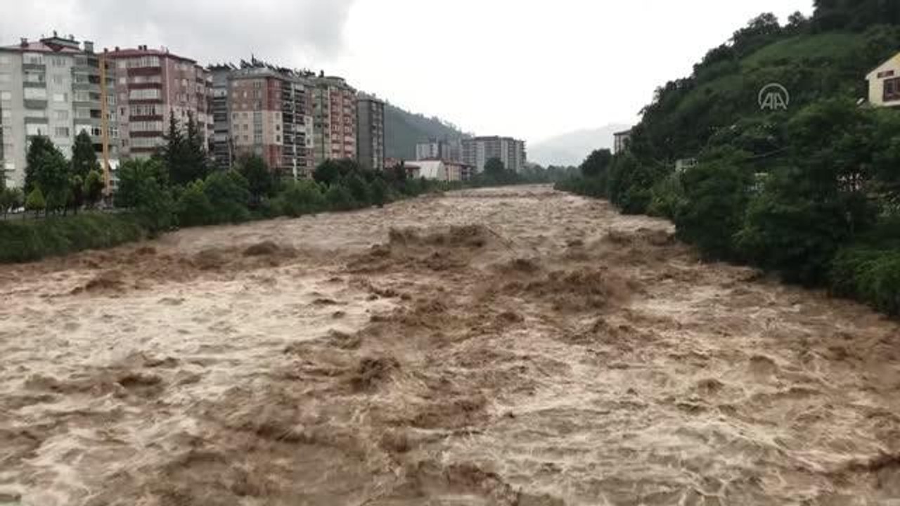 Fındıklı'da sağanak nedeniyle Arılı Deresi taştı (1)