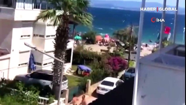 Kısa sürede etkli olan hortum sahilde panik yarattı! Korku anları kamerada