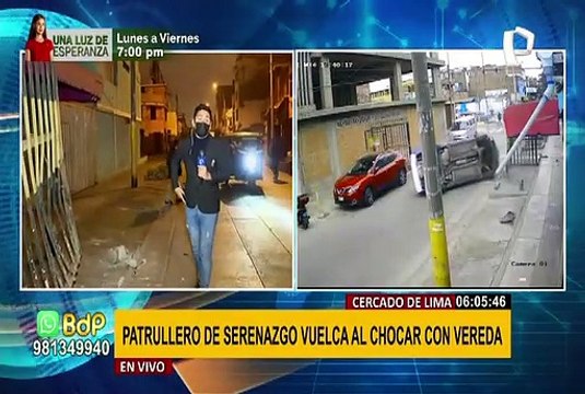 Cercado: Patrullero de serenazgo vuelca al chocar con vereda y reja de seguridad
