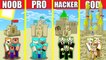 Minecraft Battle_ SAND CASTLE HOUSE BUILD CHALLENGE - NOOB vs PRO vs HACKER vs GOD Animation DESERT