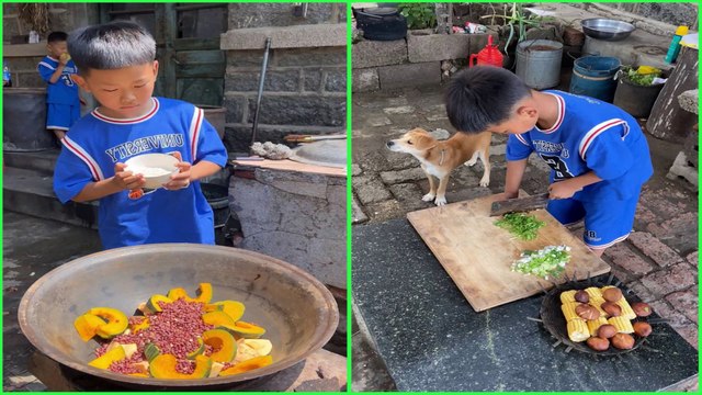 Smart Boy cook food 조리 クックRural lifestyle little Chef