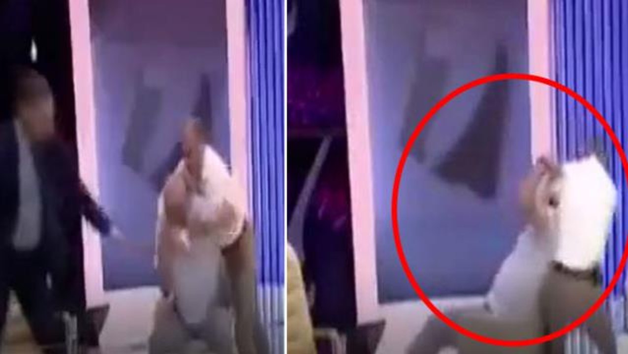 Canlı yayın ringe döndü! Eski bakan yardımcısını önce yumruklayıp sonra koltuğuyla yere yapıştırdı