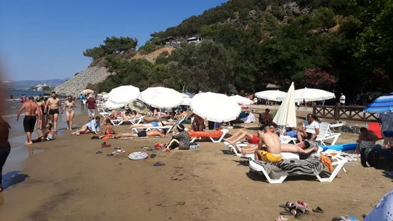 Kuşadası Milli Park'ındaki şezlong ve şemsiye f...